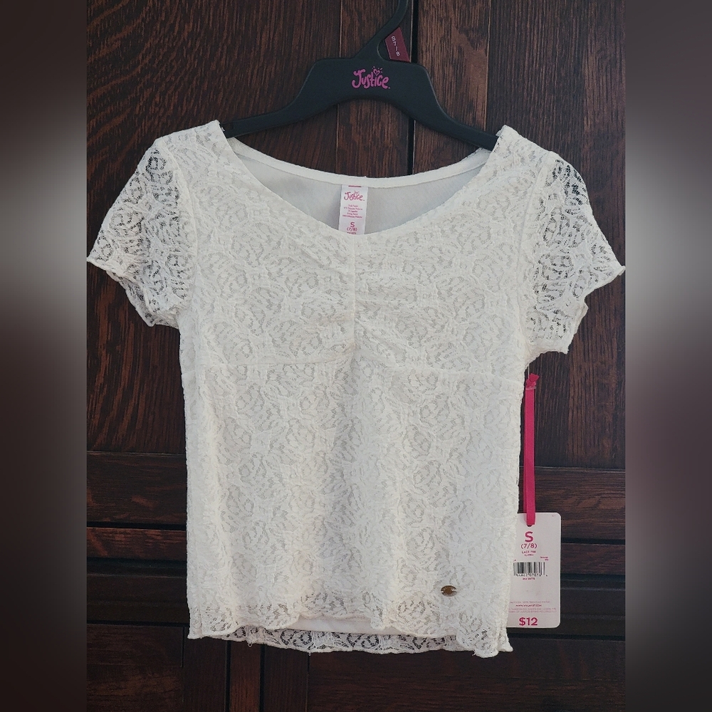 Justice White Lace Short Sleeve Top